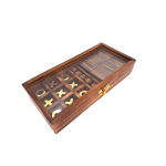 Game Set - Dominoes, Dice, Circle and Cross in a Box with Glass Top