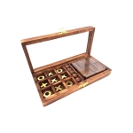 Game Set - Dominoes, Dice, Circle and Cross in a Box with Glass Top