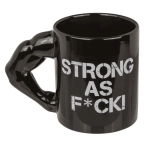 Kubek Strong as F*CK – czarny kubek z uchwytem biceps | Hurtownia prezentów i gadżetów
