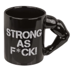 Kubek Strong as F*CK – czarny kubek z uchwytem biceps | Hurtownia prezentów i gadżetów