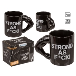 Kubek Strong as F*CK – czarny kubek z uchwytem biceps | Hurtownia prezentów i gadżetów