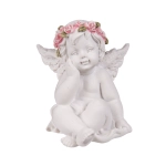 Aniołek z Różową Wiankiem – Subtelna Figurka Dekoracyjna | Hurtownia Prezentów Kemis.pl