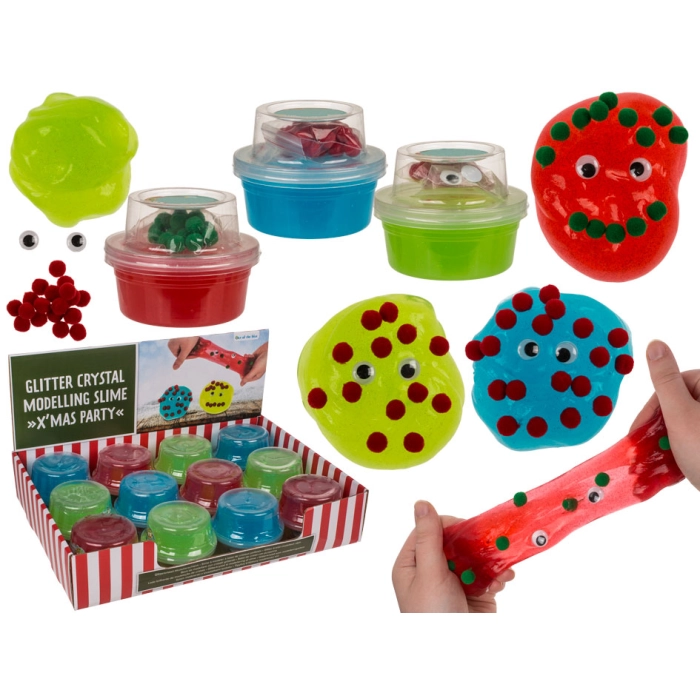 Świąteczny Slime Glitter Crystal z oczkami i pomponami 130 g | Hurtownia zabawek i gadżetów
