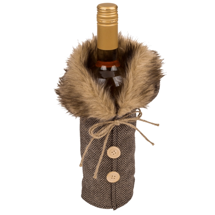Ubranko na Butelkę z Futrzanym Kołnierzem – Świąteczna Ozdoba Stołu | Hurtownia dekoracji i prezentów