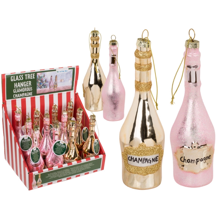 Szklana Ozdoba Choinkowa – Buteleczka Szampana Glamorous Champagne | Hurtownia Dekoracji Kemis.pl