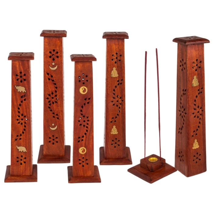 Elegant Wooden Incense Box with Brass Inlays
