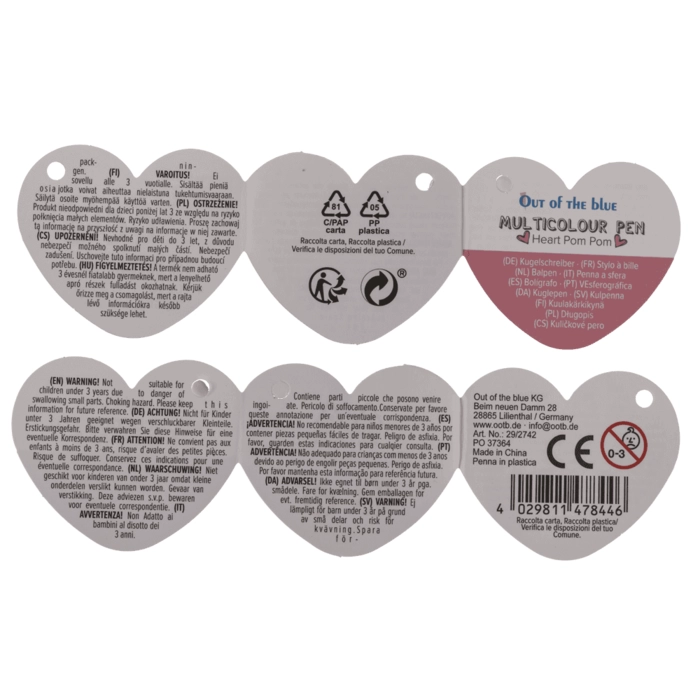 Długopis 6-kolorowy z Pomponem – Heart Pom Pom | Hurtownia Gadżetów i Upominków Kemis.pl