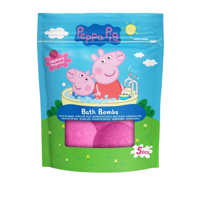 Prasiatko Peppa - ovocné guľôčky do kúpeľa s malinami 5x50g