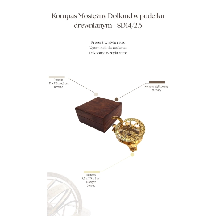 Kompas Mosiężny Dollond w Drewnianym Pudełku – Klasyka z Charakterem
