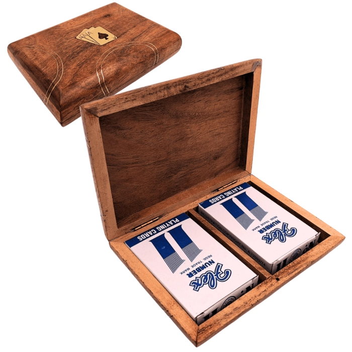 Zestaw 2 Talii Kart w Drewnianym Pudełku Vintage
