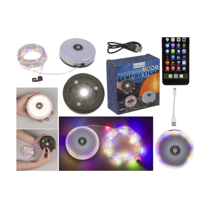 Lampa Campingowa LED 3w1 – Latarka, Powerbank i Girlanda 10 m