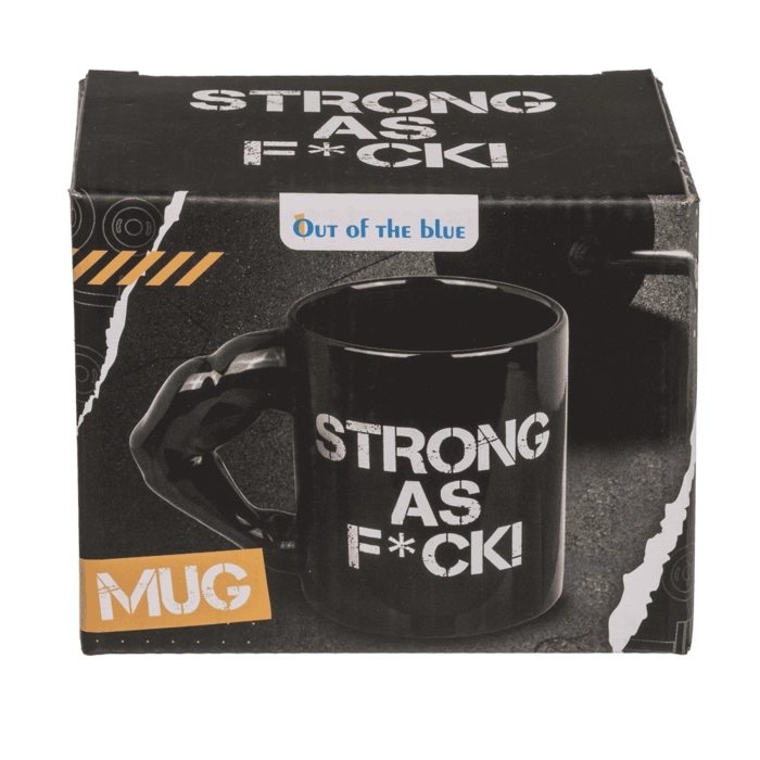 Kubek Strong as F*CK – czarny kubek z uchwytem biceps | Hurtownia prezentów i gadżetów