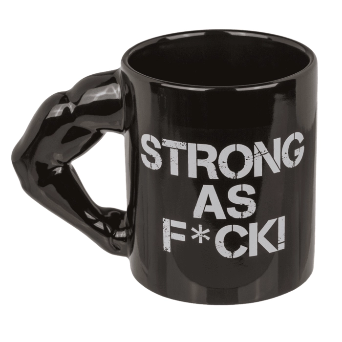 Kubek Strong as F*CK – czarny kubek z uchwytem biceps | Hurtownia prezentów i gadżetów