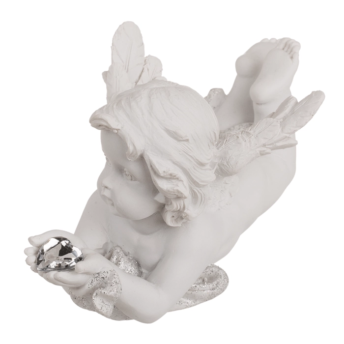 Leżący Aniołek z Kryształowym Sercem – Elegancka Figurka Dekoracyjna | Hurtownia Prezentów Kemis.pl