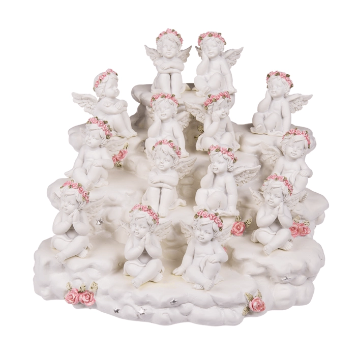 Aniołek z Różową Wiankiem – Subtelna Figurka Dekoracyjna | Hurtownia Prezentów Kemis.pl