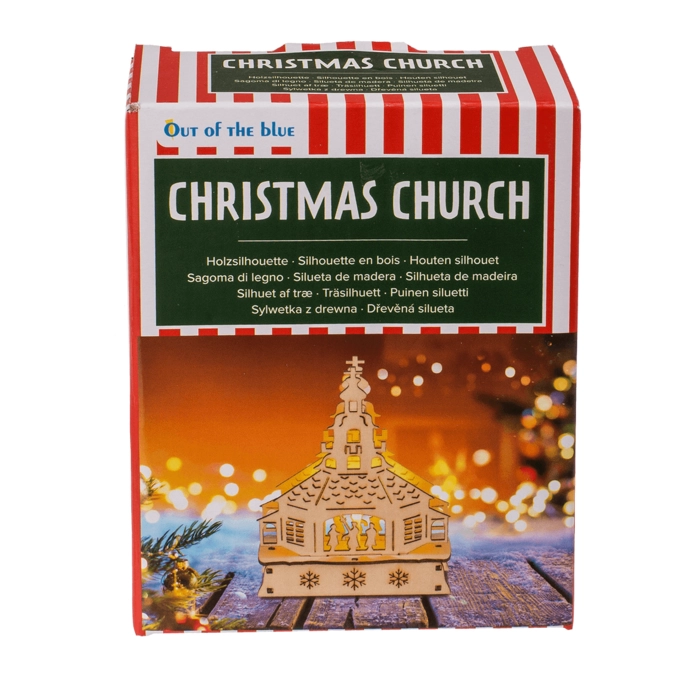 Drewniany kościółek z LED – świąteczna dekoracja z podświetleniem | Hurtownia zabawek i gadżetów