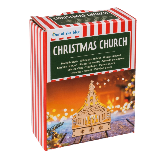 Drewniany kościółek z LED – świąteczna dekoracja z podświetleniem | Hurtownia zabawek i gadżetów