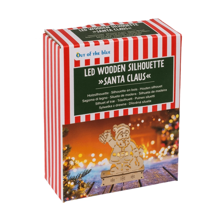 Drewniana Siluetka LED Mikołaj – Świąteczna Dekoracja z Ciepłym Światłem | Hurtownia Prezentów Kemis.pl